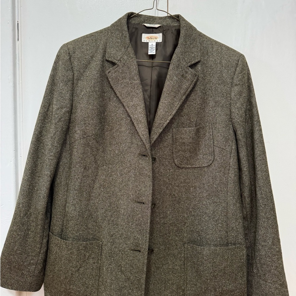 Talbots Gray Blazer with Notched Lapels Dark Academia Preppy Structured Shoulder